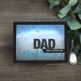 Card sample. Blue night mountains with stars, 'DAD, Happy Father's Day.'