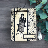 Card of the black-and-white pop dots background with a vintage stamped figure, 'You need more than prayers'.