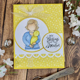 Yellow card of the grandma and baby in a circle with "my blessings call me grandma."