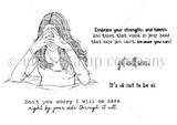 Red rubber stamp sheet: a girl covering her face with her hands and 'It's ok not to be ok' and 'Don't you worry, I will be here right by your side through it all.'