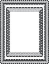 Set of nested rectangle metal cutting dies with scalloped and stitched edges in graduated sizes, from Unity Stamp Co.