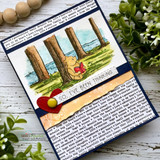 Handmade card featuring a layered scalloped and stitched rectangle die-cut frame.