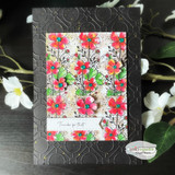 Handmade card featuring a layered scalloped and stitched rectangle die-cut frame.