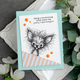 Handmade card featuring a layered scalloped and stitched rectangle die-cut frame.