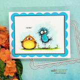 Handmade card featuring a layered scalloped and stitched rectangle die-cut frame.