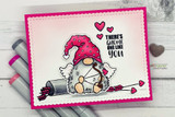 Pink card with the cupid gnome colored, 'There's gnome one like you'