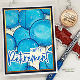 Blue monochrome balloon background card, 'Happy Retirement'