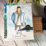 Card with the guy in a gray hoodie framed as a photo with 'P.S. I Love You.'