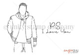 Line-art stamp of a casual man in a hooded jacket with 'P.S. I Love You' – P.S. I Love You Guy by Angie Blom.