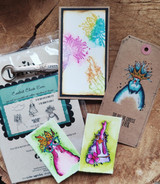 Unity packaging and tags showing the chicken trio stamped in bright pink and purple inks.