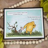 Watercolor card of Pooh holding Piglet's hand on a windy hill, 'If you live to be a hundred, I hope to live a hundred minus one.'