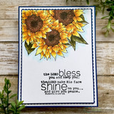 Sunflowers on a wood-look card with a Scripture blessing sentiment shown on the sample.