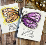 Two cards with the butterfly colored gold and purple and 'He will cover you with His feathers, and under His wings you will find refuge.'