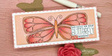 Slimline card with the butterfly in soft pink and 'This could be your butterfly moment.'
