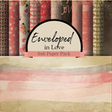 Enveloped in Love 6x6 paper pack — romantic red, pink and cream papers with XOXO, hearts and 'i love you' script.