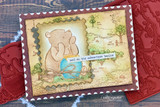 Vintage card with Pooh on the Hundred Acre Wood map: 'and so the adventure begins.'