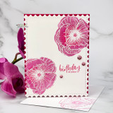 Handmade card featuring a scalloped postage-stamp die-cut frame around the artwork.