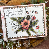 Handmade card featuring a scalloped postage-stamp die-cut frame around the artwork.