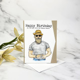 Marble-clean card of the bearded man with 'Happy Birthday.'