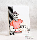 Card of the bearded man in a red tee with 'Another Year OLDER.'