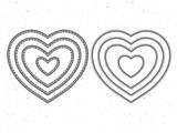 Dashes and Frills Hearts die set — two nested heart-shaped dies with a decorative dashed and frilly scalloped edge, used to cut layered heart frames and focal panels.