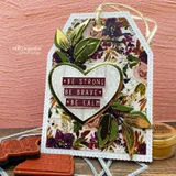 Botanical tag card accented with a Dashes and Frills die-cut heart.