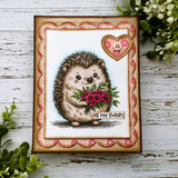 Hedgehog card framed with a Dashes and Frills die-cut heart.