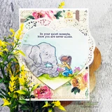 Elephant card layered over a Dashes and Frills die-cut heart panel.
