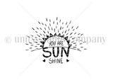 Red rubber itty bitty stamp of a hand-drawn sunburst with 'YOU ARE SUNSHINE' at its center.
