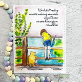 Pastel card of the fence scene ringed by candy hearts with the making-memories quote above.