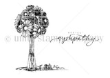 Line-art stamp sheet: daisy bouquet in a glass vase with the script 'deepest sympathy'.