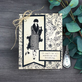 Floral-paneled tag card of the lady with 'It can't be all sunshine and drinking.'