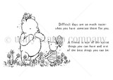 The Difficult Days red rubber set by Angie Blom and Lisa Arana: Pooh and Piglet side by side with two friendship quotes.