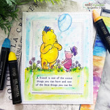 Watercolor card of Pooh with a balloon and Piglet with the 'nicest things' quote.