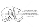 Black-and-white stamp art of classic Winnie the Pooh bending over, with 'This is a hug from me to you... you know I have thought of you today. - Winnie the Pooh.'