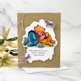 Kraft die-cut card of Pooh, Piglet and Eeyore with butterflies and the called-love sentiment.