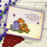 Purple-bordered card of the trio with the 'I think we dream so we don't have to be apart' quote.