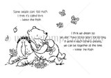 Winnie the Pooh, Piglet and Eeyore cuddling stamp with 'Some people care too much. I think it's called love.'