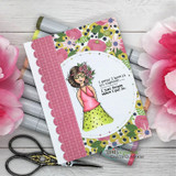 Sassy girl in a circle frame on a pink floral card, 'I swear I have it all together'.
