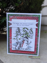 Card with the snowman-and-bunny winter scene and 'You make the season bright. Merry Christmas!'