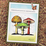 Golden and green mushrooms on a brown background with 'Wherever life plants you, grow with grace.'