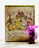 Warm-toned card with the colored graveyard scene, 'Halloween'