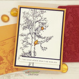 Handmade card featuring the Winnie the Pooh climbing a honeybee tree with a honey pot and beehive, colored on a green woodgrain panel, stamped with 'Oh, Dear Oh, Dear Oh, Dear'.
