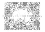 Line-art stamp sheet: Angie Blom's full sunflower border background red rubber stamp, Unity Stamp Co.