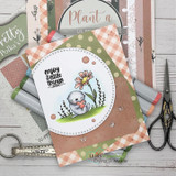 A baby otter clutches a daisy with 'enjoy the little things,' a petite itty bitty red rubber stamp shown on a handmade card.