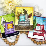 Card cluster with the armchair in purple with a ghost and in red with a snowflake pillow.