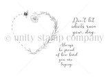 Red rubber stamp image: heart-shaped laurel wreath with bee plus both proud-of-you and idiots sentiments