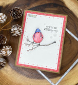 Card with the pink bird on a branch and 'You've got that winter swag.'