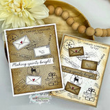 Two coordinating kraft cards with postmark and envelope stamping, both reading “A MERRY CHRISTMAS TO YOU” and “Making spirits bright.”