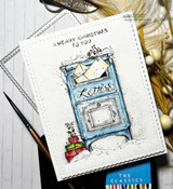 Clean card with a blue mailbox and letters, 'A Merry Christmas to you.'